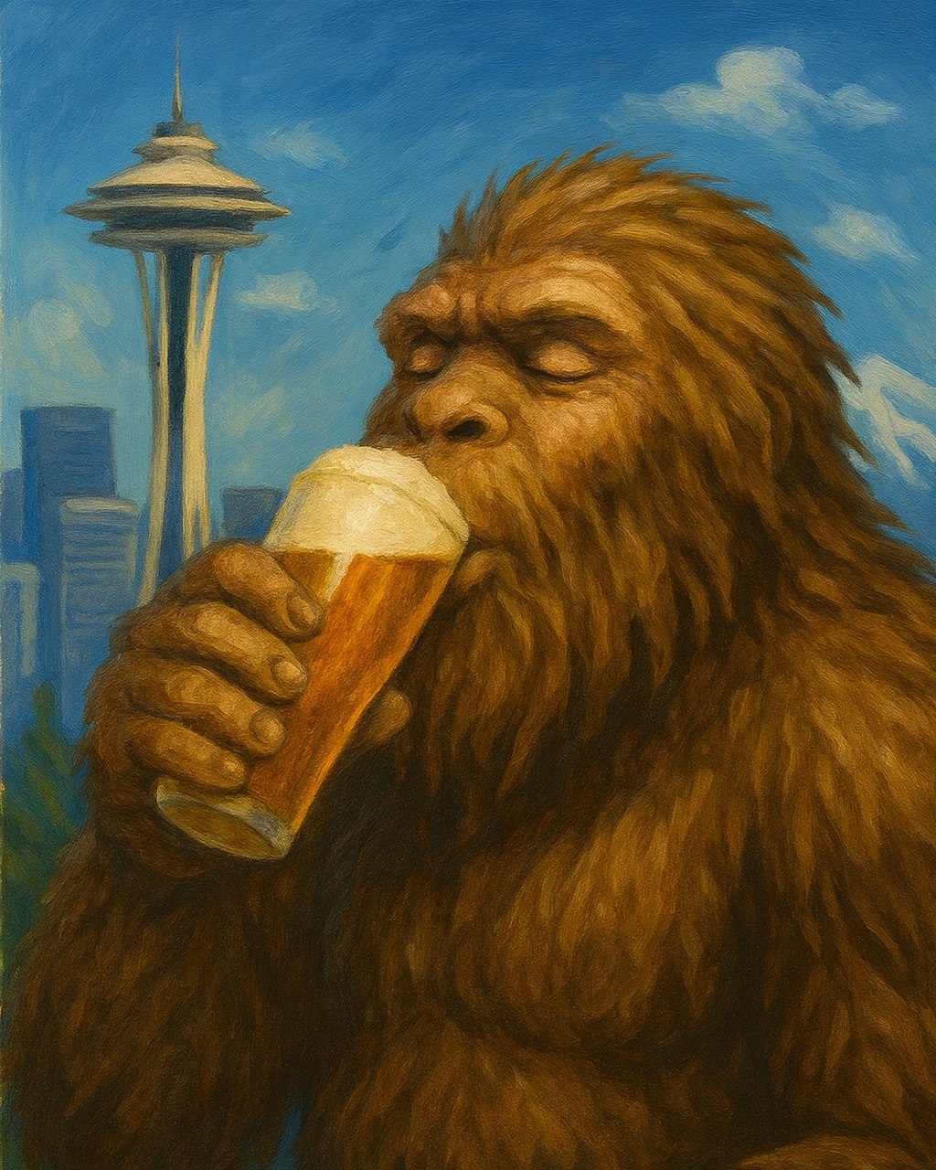 Bigfoot drinking beer